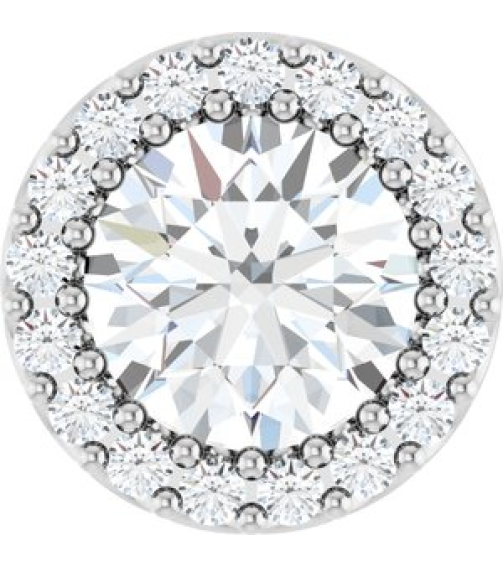 88590 Pendant Set Platinum Round Natural White Sapphire 6Mm 18 Ctw Natural Diamond Si2-Si3, G-H Polished Natural White Sapphire And 18 Ctw Natural Diamond Halo-Style Pendant
