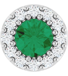 88590 Pendant Set Sterling Silver Round Natural Emerald 4Mm 0.08 Ctw Natural Diamond I1, G-H Polished Natural Emerald And .08 Ctw Natural Diamond Halo-Style Pendant