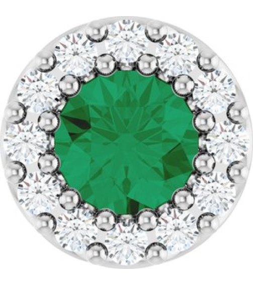 88590 Pendant Set Sterling Silver Round Natural Emerald 4Mm 0.08 Ctw Natural Diamond I1, G-H Polished Natural Emerald And .08 Ctw Natural Diamond Halo-Style Pendant