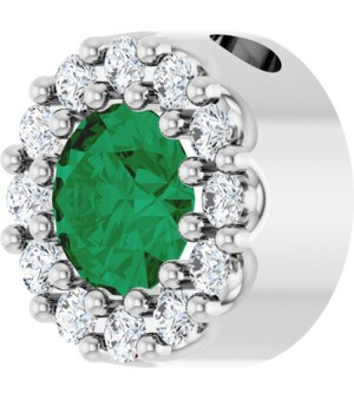 88590 Pendant Set Sterling Silver Round Natural Emerald 4Mm 0.08 Ctw Natural Diamond I1, G-H Polished Natural Emerald And .08 Ctw Natural Diamond Halo-Style Pendant