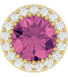 88590 Pendant Set 14K Yellow Round Natural Pink Tourmaline 6Mm 18 Ctw Natural Diamond I1, G-H Polished Natural Pink Tourmaline And 18 Ctw Natural Diamond Halo-Style Pendant