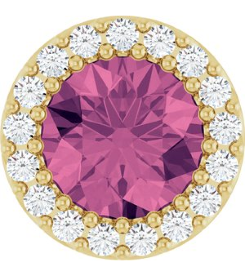 88590 Pendant Set 14K Yellow Round Natural Pink Tourmaline 6Mm 18 Ctw Natural Diamond I1, G-H Polished Natural Pink Tourmaline And 18 Ctw Natural Diamond Halo-Style Pendant