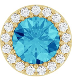 88590 Pendant Set 14K Yellow Round Natural Blue Zircon 6Mm 18 Ctw Natural Diamond I1, G-H Polished Natural Blue Zircon And 18 Ctw Natural Diamond Halo-Style Pendant