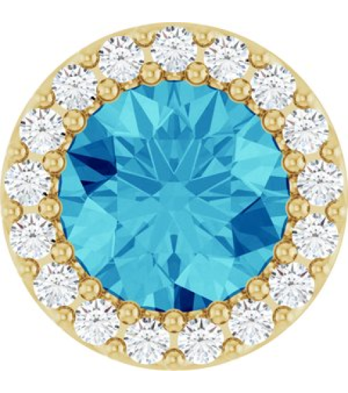 88590 Pendant Set 14K Yellow Round Natural Blue Zircon 6Mm 18 Ctw Natural Diamond I1, G-H Polished Natural Blue Zircon And 18 Ctw Natural Diamond Halo-Style Pendant