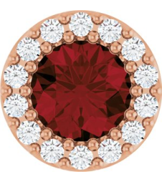 88590 Pendant Set 14K Rose Round Natural Mozambique Garnet 5Mm 110 Ctw Natural Diamond I1, G-H Polished Natural Mozambique Garnet And 110 Ctw Natural Diamond Halo-Style Pendant
