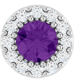 88590 Pendant Set Sterling Silver Round Natural Amethyst 4Mm 0.08 Ctw Natural Diamond I1, G-H Polished Natural Amethyst And .08 Ctw Natural Diamond Halo-Style Pendant