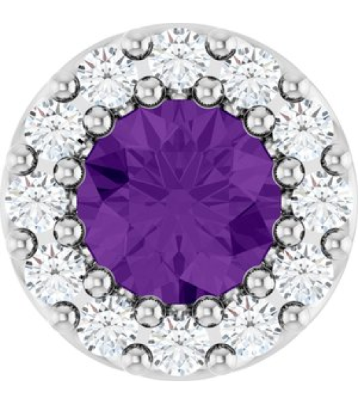 88590 Pendant Set Sterling Silver Round Natural Amethyst 4Mm 0.08 Ctw Natural Diamond I1, G-H Polished Natural Amethyst And .08 Ctw Natural Diamond Halo-Style Pendant