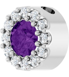 88590 Pendant Set Sterling Silver Round Natural Amethyst 4Mm 0.08 Ctw Natural Diamond I1, G-H Polished Natural Amethyst And .08 Ctw Natural Diamond Halo-Style Pendant