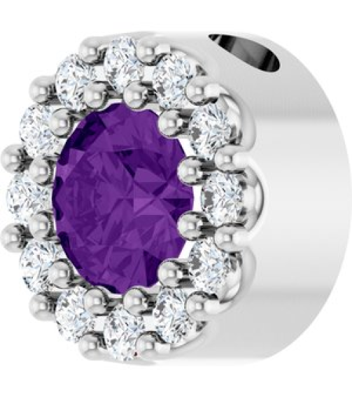 88590 Pendant Set Sterling Silver Round Natural Amethyst 4Mm 0.08 Ctw Natural Diamond I1, G-H Polished Natural Amethyst And .08 Ctw Natural Diamond Halo-Style Pendant