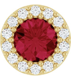 88590 Pendant Set 14K Yellow Round Lab-Grown Ruby 5Mm 110 Ctw Natural Diamond I1, G-H Polished Lab-Grown Ruby And 110 Ctw Natural Diamond Halo-Style Pendant
