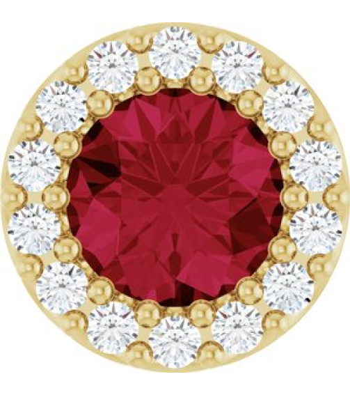 88590 Pendant Set 14K Yellow Round Lab-Grown Ruby 5Mm 110 Ctw Natural Diamond I1, G-H Polished Lab-Grown Ruby And 110 Ctw Natural Diamond Halo-Style Pendant