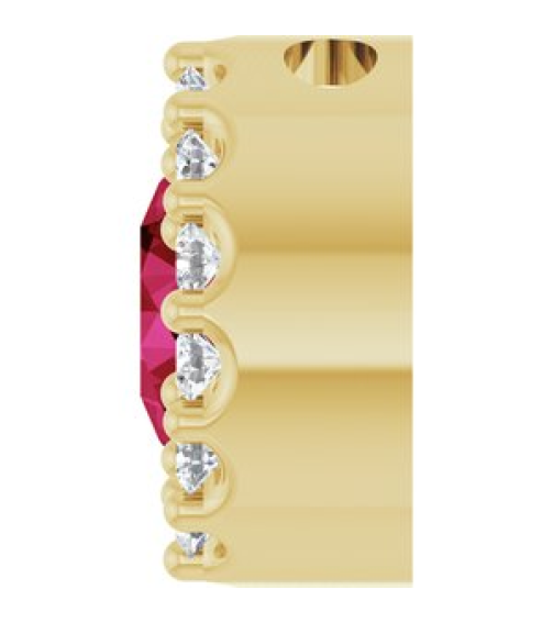 88590 Pendant Set 14K Yellow Round Lab-Grown Ruby 5Mm 110 Ctw Natural Diamond I1, G-H Polished Lab-Grown Ruby And 110 Ctw Natural Diamond Halo-Style Pendant