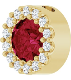 88590 Pendant Set 14K Yellow Round Lab-Grown Ruby 5Mm 110 Ctw Natural Diamond I1, G-H Polished Lab-Grown Ruby And 110 Ctw Natural Diamond Halo-Style Pendant