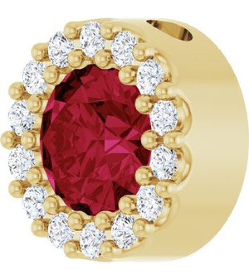 88590 Pendant Set 14K Yellow Round Lab-Grown Ruby 5Mm 110 Ctw Natural Diamond I1, G-H Polished Lab-Grown Ruby And 110 Ctw Natural Diamond Halo-Style Pendant
