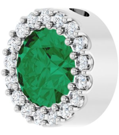 88590 Pendant Set Sterling Silver Round Lab-Grown Emerald 6Mm 18 Ctw Natural Diamond I1, G-H Polished Lab-Grown Emerald And 18 Ctw Natural Diamond Halo-Style Pendant