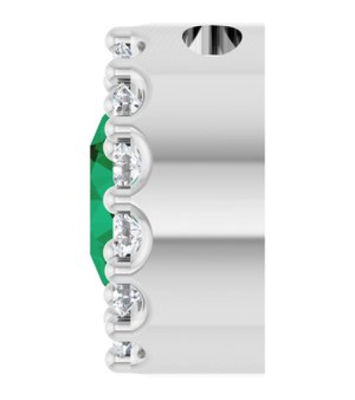 88590 Pendant Set Sterling Silver Round Lab-Grown Emerald 5Mm 110 Ctw Natural Diamond I1, G-H Polished Lab-Grown Emerald And 110 Ctw Natural Diamond Halo-Style Pendant