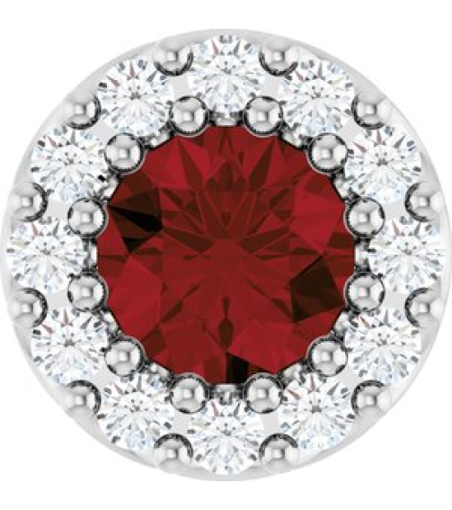 88590 Pendant Set Sterling Silver Round Natural Mozambique Garnet 4Mm 0.08 Ctw Natural Diamond I1, G-H Polished Natural Mozambique Garnet And .08 Ctw Natural Diamond Halo-Style Pendant