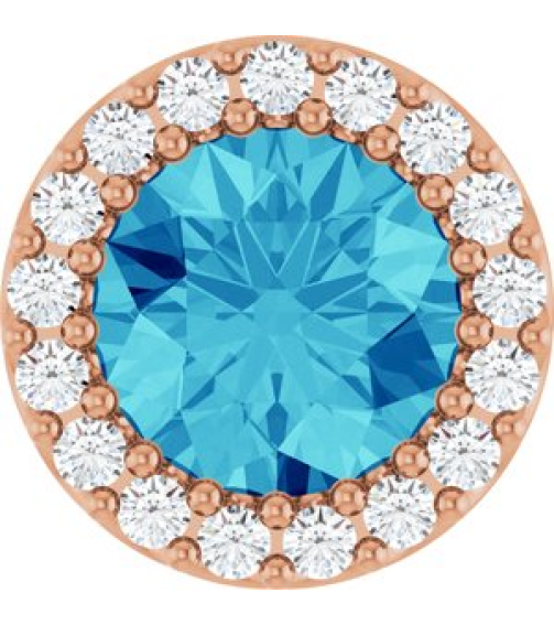 88590 Pendant Set 14K Rose Round Natural Blue Zircon 6Mm 18 Ctw Natural Diamond I1, G-H Polished Natural Blue Zircon And 18 Ctw Natural Diamond Halo-Style Pendant
