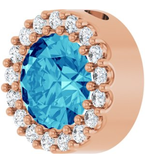 88590 Pendant Set 14K Rose Round Natural Blue Zircon 6Mm 18 Ctw Natural Diamond I1, G-H Polished Natural Blue Zircon And 18 Ctw Natural Diamond Halo-Style Pendant