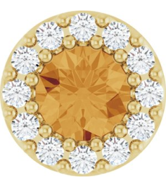 88590 Pendant Set 14K Yellow Round Natural Citrine 4Mm 0.08 Ctw Natural Diamond I1, G-H Polished Natural Citrine And .08 Ctw Natural Diamond Halo-Style Pendant