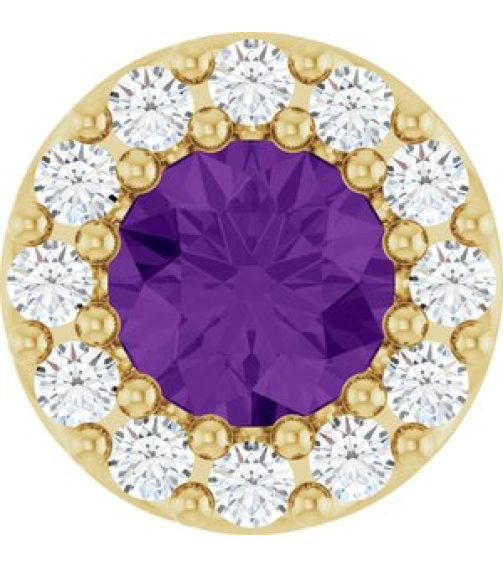 88590 Pendant Set 14K Yellow Round Natural Amethyst 4Mm 0.08 Ctw Natural Diamond I1, G-H Polished Natural Amethyst And .08 Ctw Natural Diamond Halo-Style Pendant