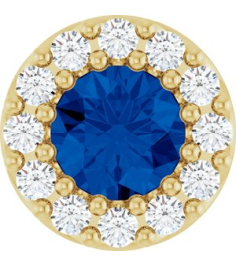 88590 Pendant Set 14K Yellow Round Lab-Grown Blue Sapphire 4Mm 0.08 Ctw Natural Diamond I1, G-H Polished Lab-Grown Blue Sapphire And .08 Ctw Natural Diamond Halo-Style Pendant