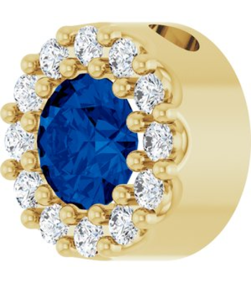 88590 Pendant Set 14K Yellow Round Lab-Grown Blue Sapphire 4Mm 0.08 Ctw Natural Diamond I1, G-H Polished Lab-Grown Blue Sapphire And .08 Ctw Natural Diamond Halo-Style Pendant