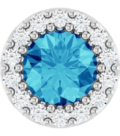 88590 Pendant Set Sterling Silver Round Natural Blue Zircon 5Mm 110 Ctw Natural Diamond I1, G-H Polished Natural Blue Zircon And 110 Ctw Natural Diamond Halo-Style Pendant