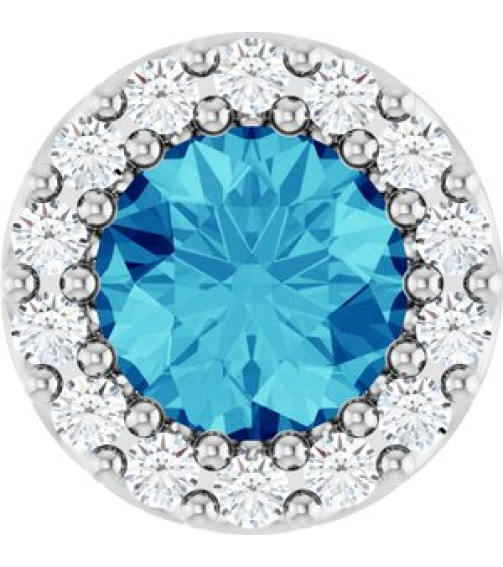 88590 Pendant Set Sterling Silver Round Natural Blue Zircon 5Mm 110 Ctw Natural Diamond I1, G-H Polished Natural Blue Zircon And 110 Ctw Natural Diamond Halo-Style Pendant