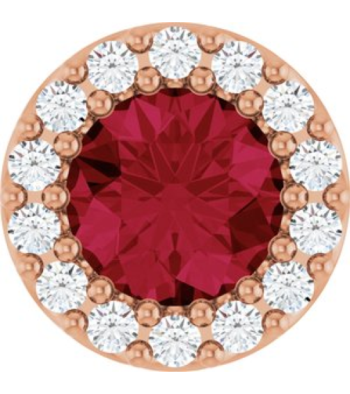 88590 Pendant Set 14K Rose Round Natural Ruby 5Mm 110 Ctw Natural Diamond I1, G-H Polished Natural Ruby And 110 Ctw Natural Diamond Halo-Style Pendant