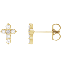 R50025 Earring Set Lab-Grown Diamond Round 1.5 Mm 14K Yellow Pair Friction Backs Included Polished 16 Ctw Lab Grown Diamond Cross Earrings