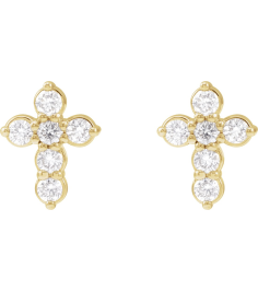 R50025 Earring Set Lab-Grown Diamond Round 1.5 Mm 14K Yellow Pair Friction Backs Included Polished 16 Ctw Lab Grown Diamond Cross Earrings