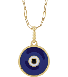 R50047 Necklace 14K Yellow 16.5 X 12.3 Mm 18 In Polished Blue Enameled Evil Eye Necklace