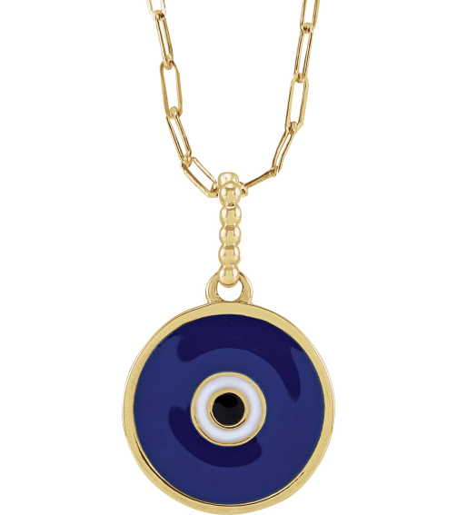 R50047 Necklace 14K Yellow 16.5 X 12.3 Mm 18 In Polished Blue Enameled Evil Eye Necklace
