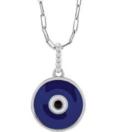 R50047 Necklace 14K White 16.5 X 12.3 Mm 18 In Polished Blue Enameled Evil Eye Necklace