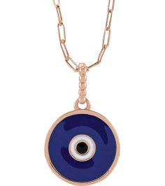 R50047 Necklace 10K Rose 16.5 X 12.3 Mm 18 In Polished Blue Enameled Evil Eye Necklace