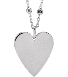 88667 Necklace 14K White 15.6 X 12 Mm 16 In Polished Engravable Heart Necklace