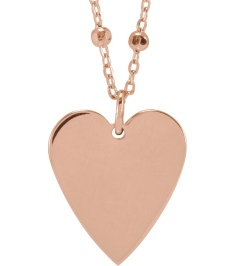 88667 Necklace 14K Rose 15.6 X 12 Mm 16 In Polished Engravable Heart Necklace