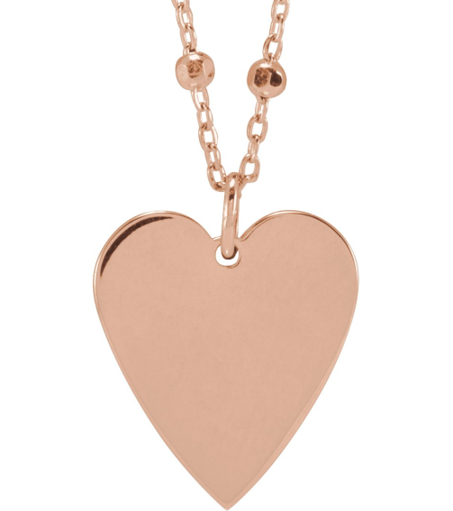 88667 Necklace 14K Rose 15.6 X 12 Mm 16 In Polished Engravable Heart Necklace