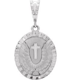 R50053 Pendant 14K White 21.1 X 16.75 Mm Polished Angel Wing Coin Pendant