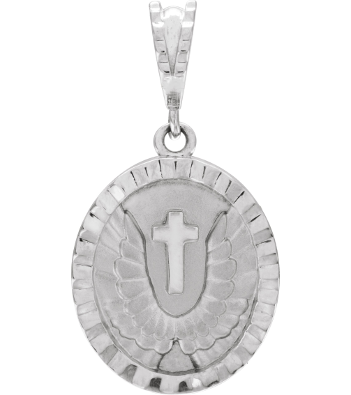 R50053 Pendant 14K White 21.1 X 16.75 Mm Polished Angel Wing Coin Pendant