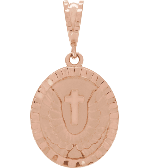 R50053 Pendant 14K Rose 21.1 X 16.75 Mm Polished Angel Wing Coin Pendant