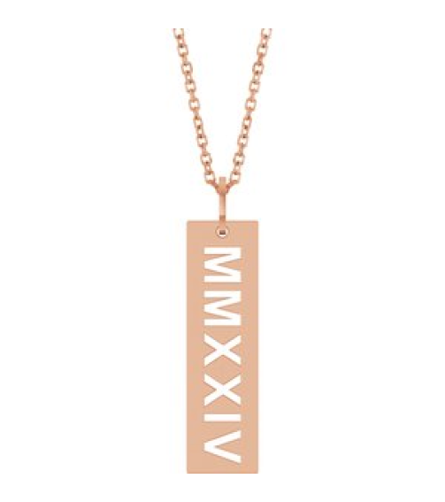 88622 Necklace 14K Rose 2024 27 X 6.6 Mm 16-18 In Polished Roman Numeral Year Necklace