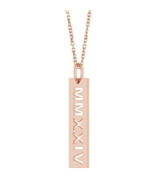 88622 Necklace 14K Rose 2024 27 X 6.6 Mm 16-18 In Polished Roman Numeral Year Necklace