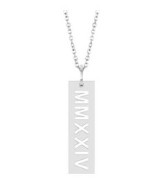 88622 Necklace 14K White 2024 27 X 6.6 Mm 16-18 In Polished Roman Numeral Year Necklace
