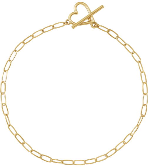 Brc944 Bracelet 14K Yellow 6 In Polished Paperclip-Style Chain Heart Toggle Bracelet