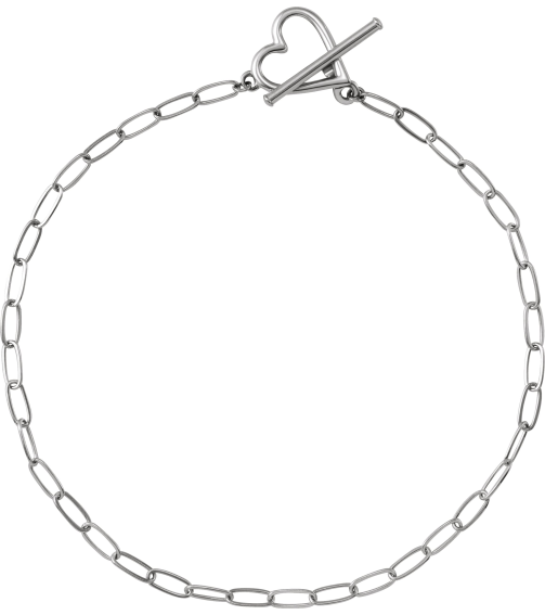 Brc944 Bracelet 14K White 6 In Polished Paperclip-Style Chain Heart Toggle Bracelet