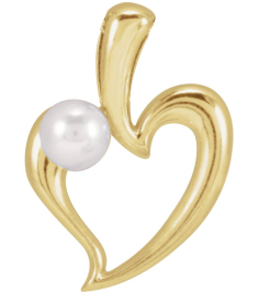 88670 Pendant Set 14K Yellow Pearl Cultured Akoya Pearl 4 Mm Polished Freeform Heart Pendant