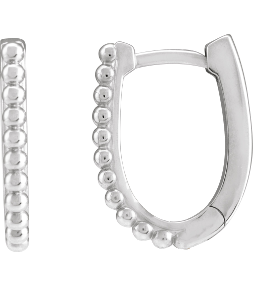 88715 Earring 14K White 15 X 11.3 Mm 1.6 Mm Pair Hinged Polished Beaded Elongated Hoop Earrings