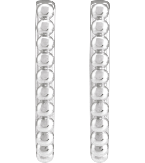 88715 Earring 14K White 15 X 11.3 Mm 1.6 Mm Pair Hinged Polished Beaded Elongated Hoop Earrings